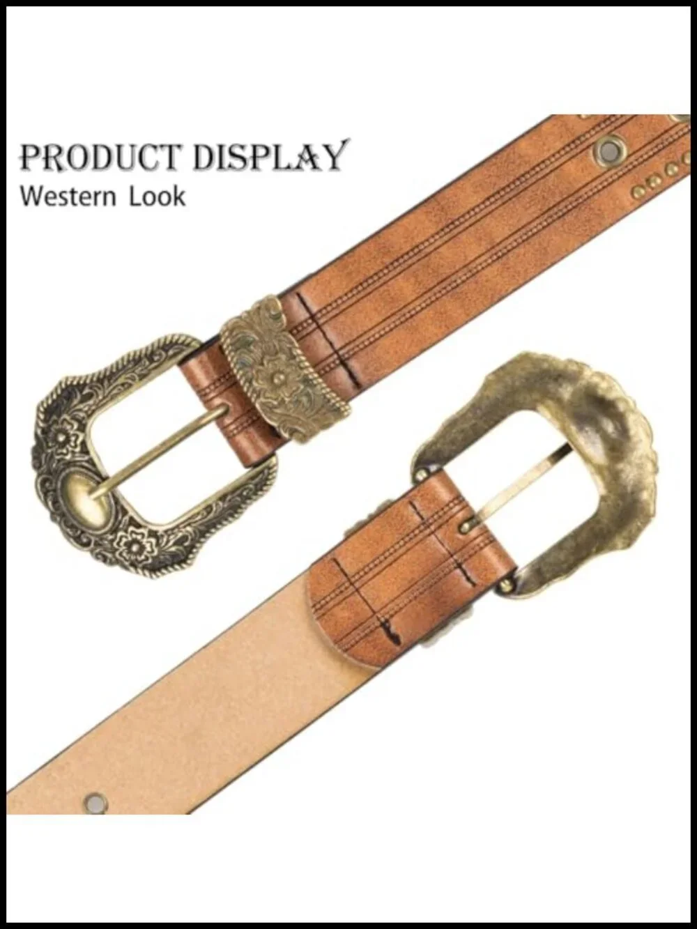 Women's Western PU Leather Belt with Carved Buckle